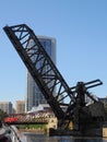 Raised Chicago River Bascule Bridge structure with high-rise building Royalty Free Stock Photo