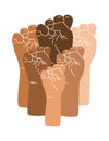 Raised diverse fists vector illustration isolated on transparent background