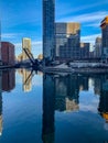 Raised drawbridge and surrounding condo/apartment buildings reflected onto the Chicago River Royalty Free Stock Photo