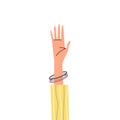 Raised female caucasian person hand, flat vector illustration isolated.