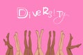 Raised female legs set. Multiracial people together. Diversity concept