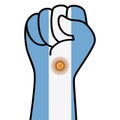 Raised fist argentina flag. Argentine hand. Fist shape argentina flag color. Patriotic demonstration, rebel, protest, human rights