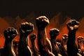 Raised fist on the background of the fire. Conceptual illustration, black Fists raised for equality