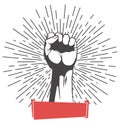 Raised fist hand gesture emblem. Vector hand clenched into fist and rising up, symbol isolated on white background Royalty Free Stock Photo