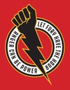 Raised fist lightning bolt anger protest badge.