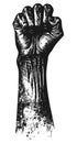 Raised fist vintage ink drawing. Rebel man punch woodcut sketch, protest revolution propaganda powerful strong clenched