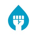 Raised fist and water drop logo template, droplet and human hand, revolution or protest symbol