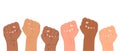 Raised fists, hands of different skin colors. Protest concept. Illustration Royalty Free Stock Photo