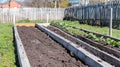 Raised garden beds springtime planting backyard Royalty Free Stock Photo