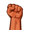 Raised hand with clenched fist Concept of protest, strength, freedom, revolution, rebel, revolt Retro style poster