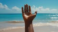 The hand on the beach.AI generated image Royalty Free Stock Photo