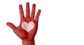 Raised hand paint with red color and leave space in heart shape,Leave space for adding your content Royalty Free Stock Photo