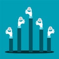 Raised hands with coins vector concept in flat style