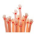 Raised hands with heart icon.