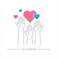 Raised hands volunteering sign with any size heart shape Royalty Free Stock Photo