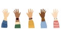 Raised human hands. A group of multiracial people. Royalty Free Stock Photo