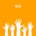 Raised human hands vector poster