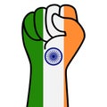 Raised indian fist flag. Indian hand. Fist shape india flag color. Patriotic demonstration, rebel, protest, fighting for human