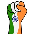 Raised indian fist flag. Indian hand. Fist shape india flag color. Patriotic demonstration, rebel, protest, fighting for human