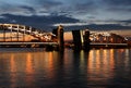 Raised Palace bridge at night in Saint-Petersburg, Russia