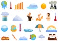 Raised temperature icons set cartoon vector. Global warming