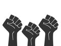 Raised three fists outline isolated on a white background. Clenched fist held in protest Royalty Free Stock Photo