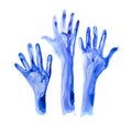 Raised up hands made of watercolour. Watercolour textured collection.