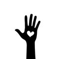 raised volunteer hand with a heart symbol, black vector design element for international volunteer day Royalty Free Stock Photo