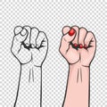 Raised women s fist isolated - symbol unity or solidarity, with oppressed people and women s rights. Feminism, protest