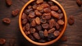 Raisin Bowl on Wooden Table Royalty Free Stock Photo