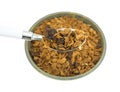 Raisin Bran Dry In Silver Spoon And Bowl