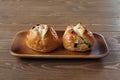 raisin bread isolated on wooden table Royalty Free Stock Photo