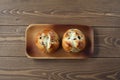 raisin bread isolated on wooden table Royalty Free Stock Photo