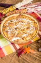 Raisin bread pudding desert with fall decorations Royalty Free Stock Photo