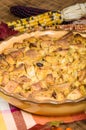 Raisin bread pudding desert with fall decorations Royalty Free Stock Photo