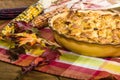 Raisin bread pudding desert with fall decorations Royalty Free Stock Photo