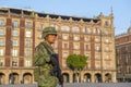 Raising flag guards on Zocalo in Mexico City, Mexico