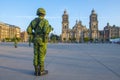 Raising flag guards on Zocalo in Mexico City, Mexico