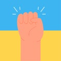 Raising hand in fight for victory of Ukrainian nation in war, freedom, independence and peace stop war concept