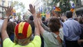 Raising hands on Catalonia protests on first anniversary of spains banned independence referendum wide