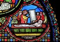 Raising of Lazarus, stained glass window from Saint Germain-l`Auxerrois church in Paris, France Royalty Free Stock Photo