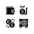 Raising and saving money black glyph icons set on white space Royalty Free Stock Photo