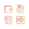 Raising and saving money pixel perfect gradient linear vector icons set Royalty Free Stock Photo