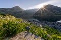 Raising sun Lake and mountains in Romania\'s Retezat mountain in the Carpathians of Transylvania Royalty Free Stock Photo