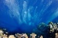 Raising underwater bubbles in the blue sea Royalty Free Stock Photo