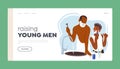 Raising Young Man Landing Page Template. Father And Son Share Shaving Experience. Adult Man and Teenager Characters