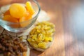 Raisins and dried apricots on the table Royalty Free Stock Photo