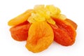 Raisins and dried apricots on a white background