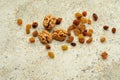 Raisins for texture spotted background