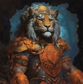 Raj, King Tiger in Indian Armor, Fictional character. Dark atmosphere